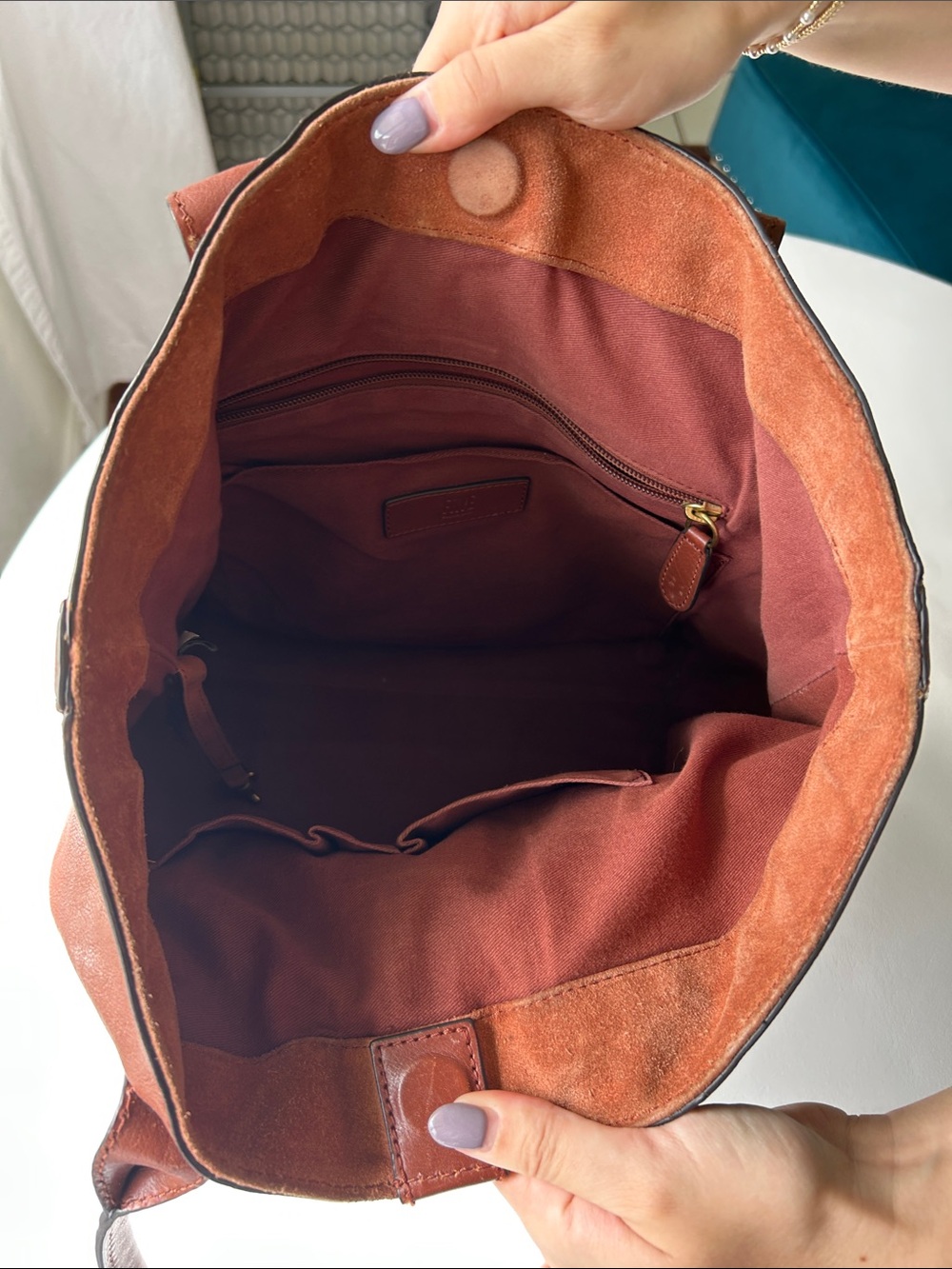Frye Cognac Leather Tote with matching Wristlet - Picture 6 of 9
